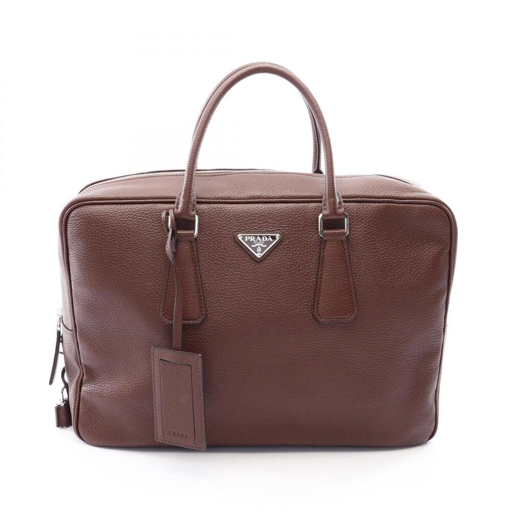 Prada VIT.DAINO Business Bag Handbag Leather Men's Brown 2VE027